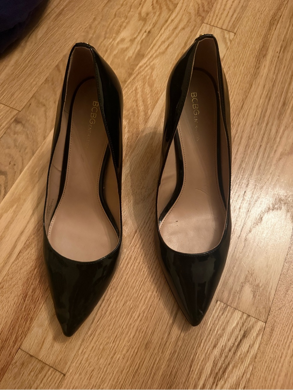 BCBG Black Patent Pointed-Toe Heels